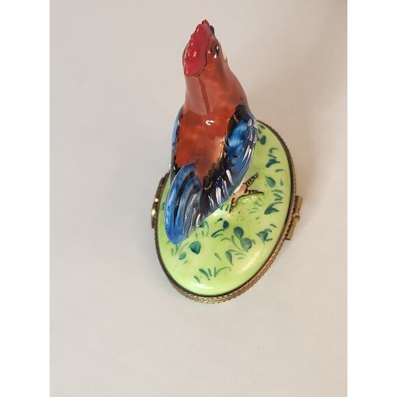 Limoges Trinket Box Tall Rooster Porcelain France Rochard Peint Main Rm - Picture 5 of 8